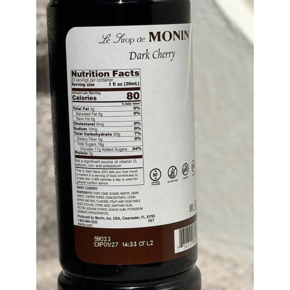 NEW Monin Dark Cherry Syrup 1L Coffee Bar‎ Cocktail Mixer Drink Flavoring EXP 27